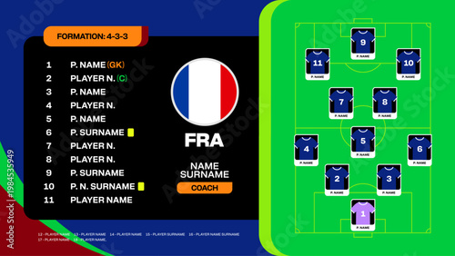 France National Football Team Lineup Infographic Displaying 4-3-3 Formation for 2026 Tournament Match Strategy Design