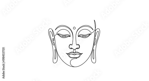 Minimalist Buddha Face Line Art Drawing, Serene Spiritual Icon, Meditation Symbol