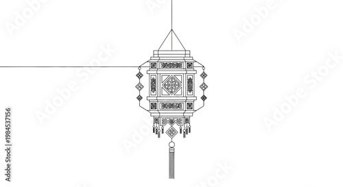 Ornate Lantern Silhouette: Traditional Asian Decorative Light on White Background