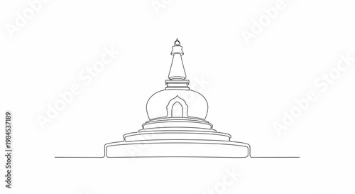 Minimalist Buddhist Stupa Line Art Illustration - Sacred Monument Icon