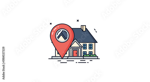 House location icon depicting real estate or property pinpointed by a map marker