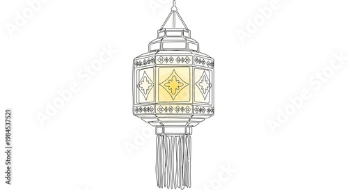 Traditional Thai Lantern Drawing - White Background, Cultural Decoration