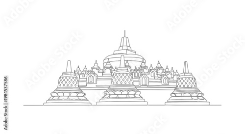 Borobudur Temple Outline - Ancient Buddhist Monument, Indonesia