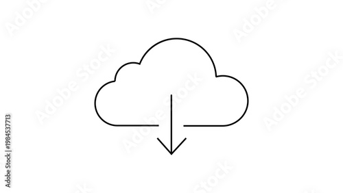 Tableau sur toile Cloud Download Vector Icon: A minimalist black line illustration on a white background representing data storage, internet connectivity, and web interface design in a clean scalable SVG format