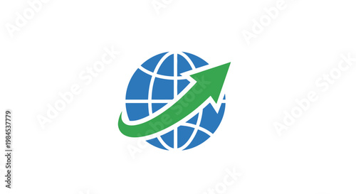 Global business growth and worldwide expansion symbolized by an upward pointing arrow icon