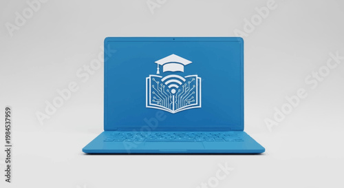 Online Education Concept: Laptop Displaying Academic Knowledge and Wireless Technology