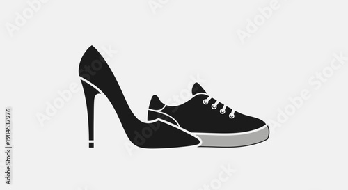 Conceptual illustration comparing high heels and sneakers, a fashion choice concept