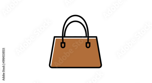 Minimalist handbag illustration with brown color, black outlines and clean white background