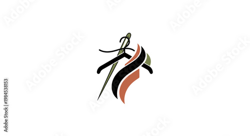 Minimalist Tailoring Logo Featuring Needle and Thread with Abstract Colored Shapes