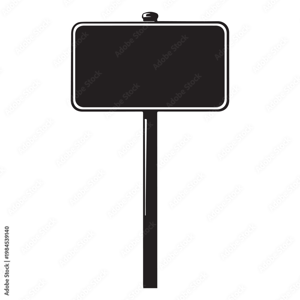 Fototapeta premium Blank black rectangular road sign silhouette on a post for custom text and information display