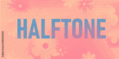 Flower noisy grainy haftone texture overlay. Transparent flowers silhouettes. Ethereal blurry flowers. Pink and yellow halftone transparent texture flowers.	