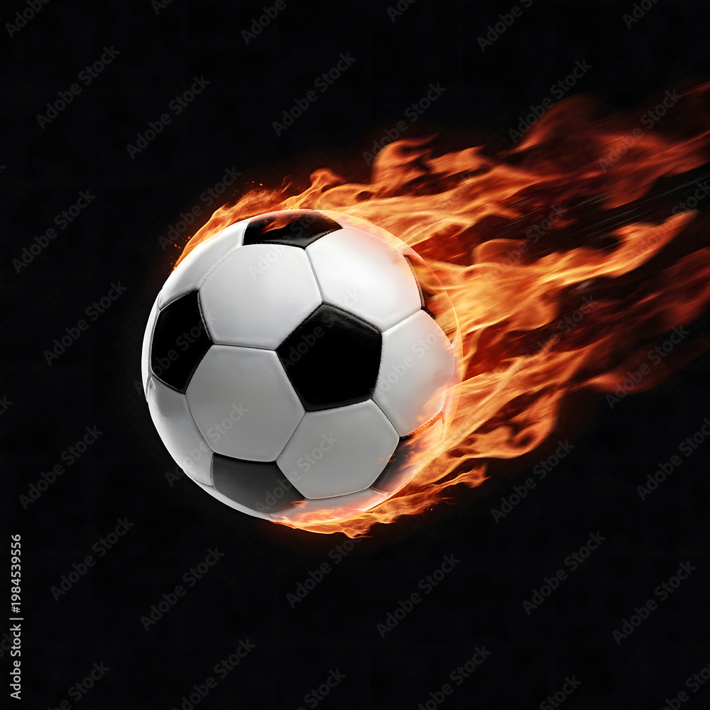 Fototapeta premium Soccer Ball Flying on Fire Isolated Transparent Background