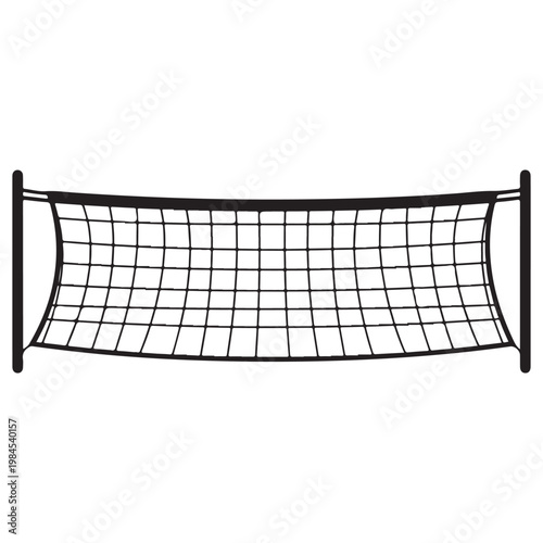 Black volleyball net silhouette icon with poles for sports competition and game boundary design