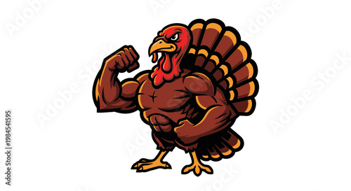 muscular cartoon turkey flexing arm