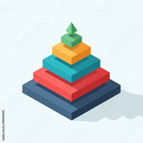 Isometric Pyramid Diagram with Colorful Layers and Arrow on Top.