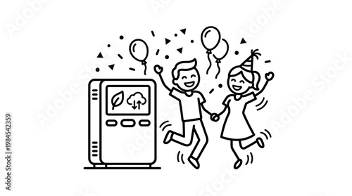 Happy People Celebrating with Air Purifier