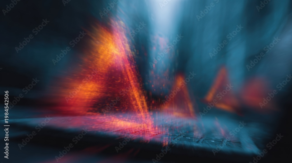 Fototapeta premium Visual of digital patterns and shapes in a dark environment with bright colors