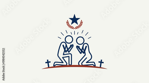 People Praying Under A Star With Laurel Wreath