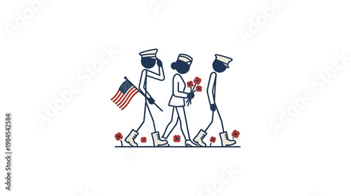 Memorial Day Parade Stick Figures Symbolizing Remembrance