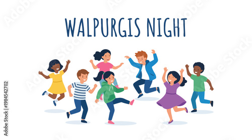 Vector of a children celebrating Walpurgis Night 5