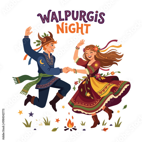 Vector of a couple celebrating Walpurgis Night 2