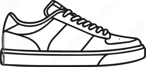 A monochrome illustration showcases a stylish and minimalist sneaker, highlighting its clean lines and classic design.