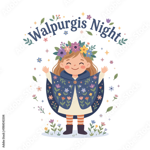 Vector of a little girl celebrating Walpurgis Night 6