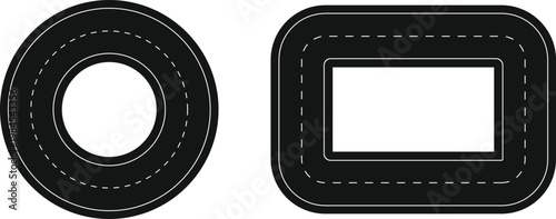 Round and Rectangular Road Loop Set - Circuit Track Highway Vector Design