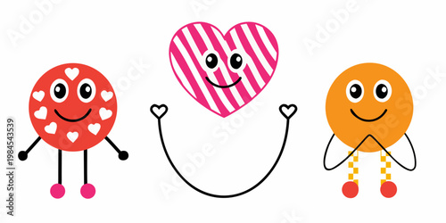 Three colorful egg shaped characters with smiling faces and small limbs