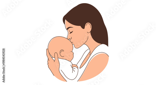 Tender moment between a loving mother and her newborn baby, showcasing the pure bond, affection, and nurturing care in a heartwarming family embrace