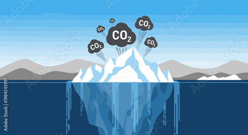Melting Iceberg Releasing Carbon Dioxide Gas Clouds.