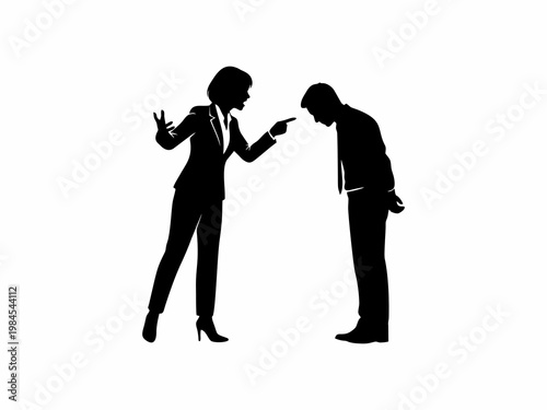 vector silhouette of a boss scolding a subordinate on a white background