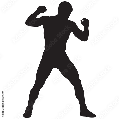 Male boxer silhouette in fighting stance vector illustration for martial arts and fitness branding