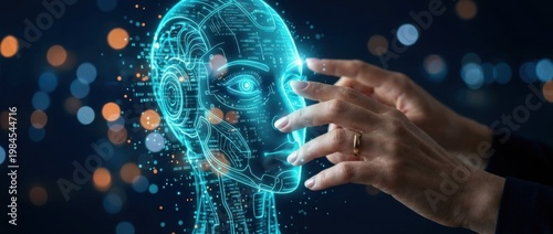 Futuristic Interspecies Interaction Between Human Hand and Holographic Robot Face in a Digital Environment