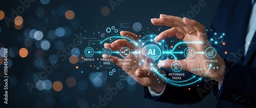 Hands Engaging with AI Technology for Data Processing, Automation, and Optimization in a Digital Environment