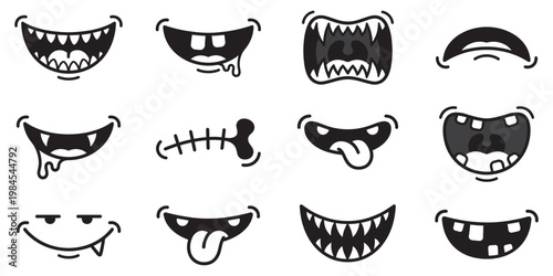 Funny Monster Mouths Icon. Funny Monster Mouths and Scary Cartoon Smiles Set. Vector illustration. EPS 10