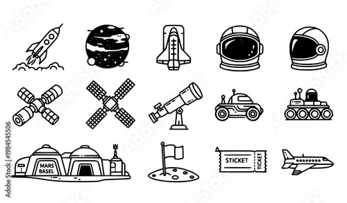 A set of space and travel themed vector icons and illustrations