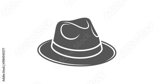Iconic Fedora Hat Illustration in Monochrome Style, Perfect for Vintage Design Projects