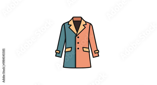Illustration of a stylish two-toned overcoat design in a minimalist vector style