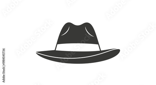 Minimalist Silhouette of a Classic Fedora Hat in Black and White against a White Backdrop