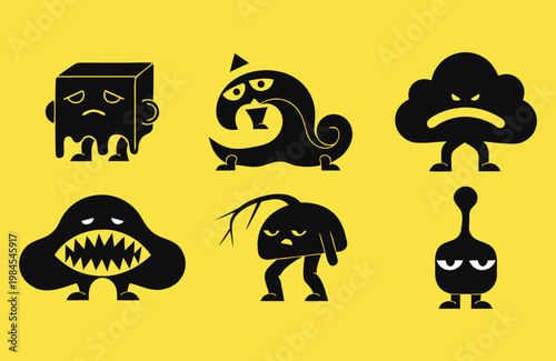 Brutal Minimalist Climate Change Mascot Icons Depict Global Warming Silhouettes