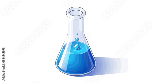 Illustration of a Laboratory Flask with Blue Liquid and Bubbles for Science and Research