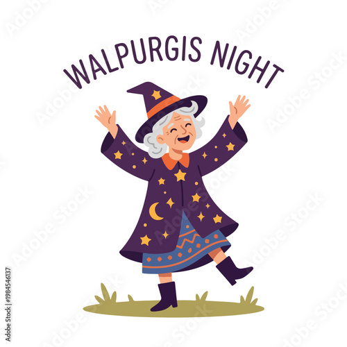 Vector of a grandma celebrating Walpurgis Night 2