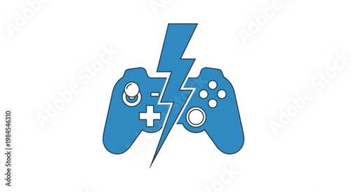Digital gaming concept featuring a controller with lightning bolt symbol, modern design