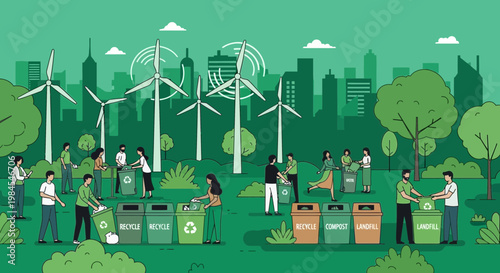 People actively participating in recycling and environmental conservation efforts.