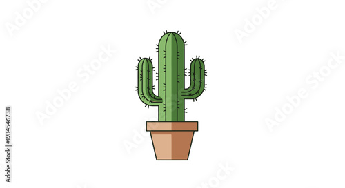 Minimalist Illustration of a Cactus in a Pot on a White Background