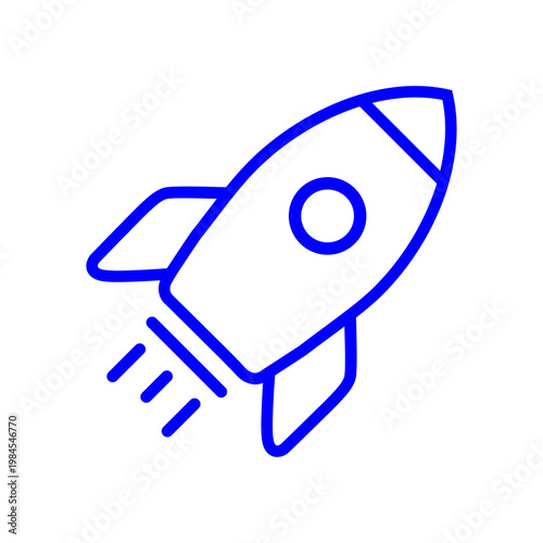 Rocket icon launching upward. Startup launch and business growth symbol for innovation, project development, acceleration, strategy, marketing and successful progress.