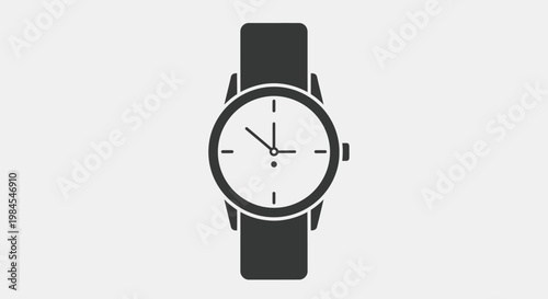 A monochromatic illustration of an analog wristwatch featuring a minimalist design concept