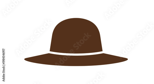 A minimalist graphic depicting a stylish brown hat with a white accent detail
