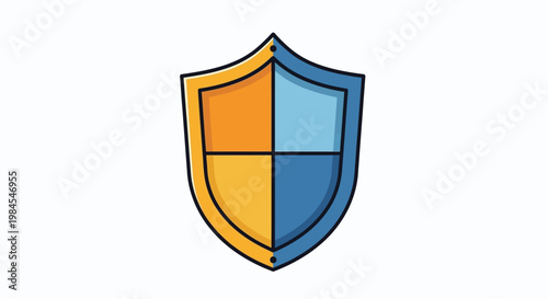 A stylized shield icon featuring contrasting colors representing protection and security